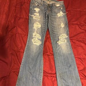 Abercrombie & Fitch Light Blue Distressed Boot Cut Jeans
